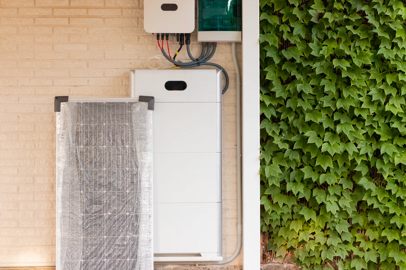 Installiertes Energiesystem mit Stromspeicher, Wechselrichter und Solarmodul